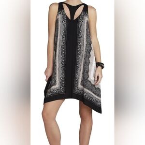 BCBGMaxAzria Black and Cream Amelia Asymmetrical Dress